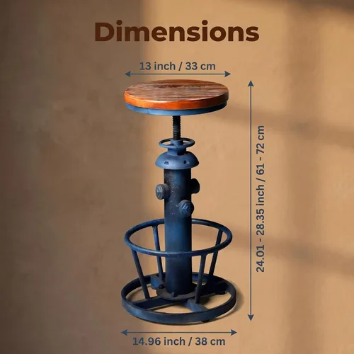 Miniatura 2 de Topower Taburete de bar de cocina de diseño hidrante de fuego retro vintage de estilo industrial deca steampunk envejecido, fondo redondo, altura