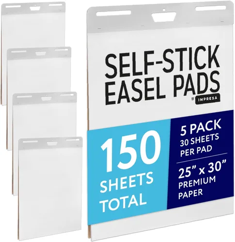 IMPRESA Teacher Supplies - Almohadillas adhesivas para caballete, 25 x 30 pulgadas, color blanco, portátil, paquete de 5 (150 hojas), adhesivo
