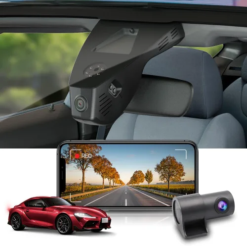 Fitcamx Adaptador de cámara de tablero delantera 2K+trasera 1080P para Toyota GR Supra 2020-2026 (HD2-4031), estilo OEM, video HD de 2 canales, WiFi
