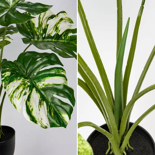 Miniatura 3 de Hollyone Planta artificial Monstera Deliciosa de 17 pulgadas en maceta negra, planta tropical falsa de queso suizo en maceta para interiores