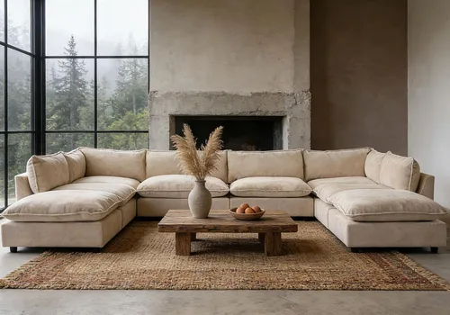 Miniatura 15 de Iroomy Oversized Modular Sectional Sofa, Chenille Cloud Couch, Deep Comfy Seat, 4-Seater Sofas, Couches, Living Room, Beige