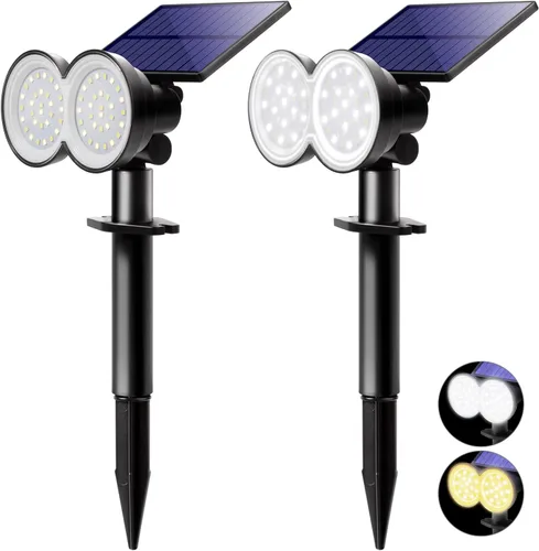 K KASONIC - Focos solares para exteriores, focos solares LED impermeables para paisaje, luces de pared y suelo, luces de detección de oscuridad,