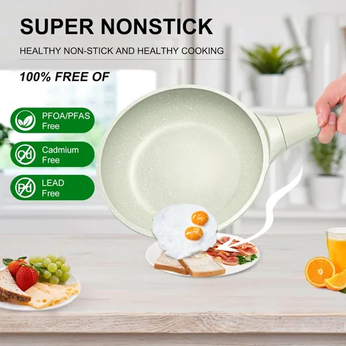 Miniatura 5 de Sartén antiadherente de 11 pulgadas con tapa de vidrio templado, súper antiadherente, 100% libre de PFOA/PFAS y saludable, no tóxico, sartén