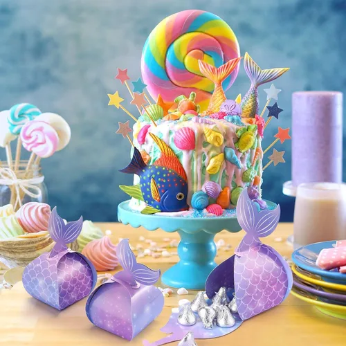 Miniatura 5 de Frienda 36 cajas de dulces de sirena, cajas de regalo de cola de sirena, bolsas de regalo bajo el mar, suministros para fiestas de cumpleaños