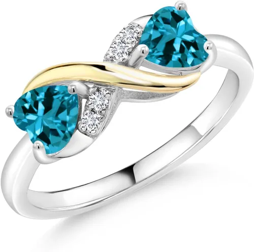 Miniatura 18 de Gemstone Birthstone and Lab Grown Diamond Accents Eternal Love Infinity Ring for Women 925 Silver and 10K Yellow Gold Heart Shape 5MM & Round