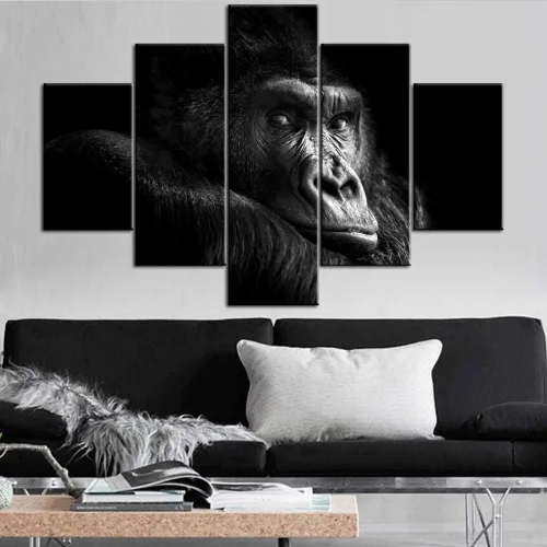 Miniatura 54 de TUMOVO Hermoso retrato de un gorila macho sobre fondo negro, bonito lienzo de mono, estirado y enmarcado, listo para colgar, sala de estar, Obras