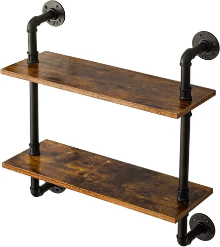 Miniatura 10 de IBUYKE Estante industrial para tubería, estantería de montaje en pared de 40.5 pulgadas, estante de pared de 3 niveles con toallero, estantes