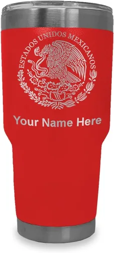 Miniatura 19 de LaserGram Vaso aislado al vacío de 20 onzas, bandera de México, grabado personalizado incluido (gris)