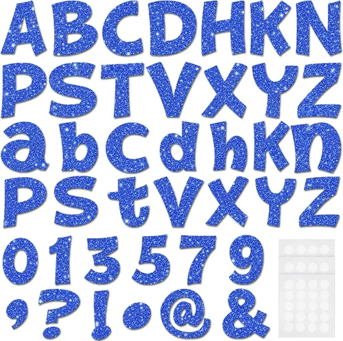 Miniatura 23 de Colarr 144 letras con purpurina para tablero de anuncios para el aula, números, símbolos de puntuación, letras troqueladas de 4 pulgadas con punto