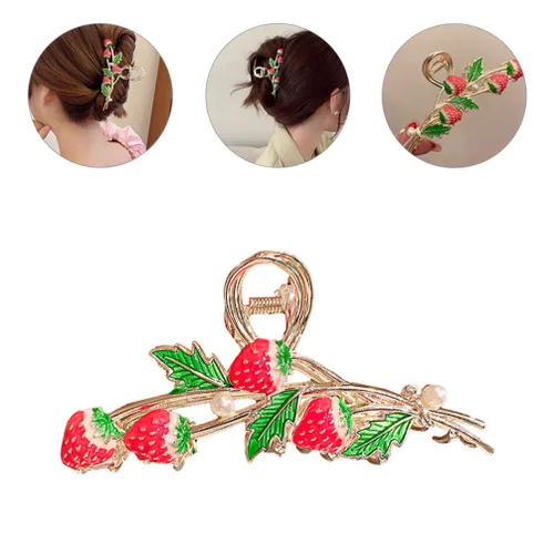 Miniatura 9 de FRCOLOR Pinzas para el cabello con estilo de fresa, decoración de fresa, pinzas de metal antideslizantes y elegantes