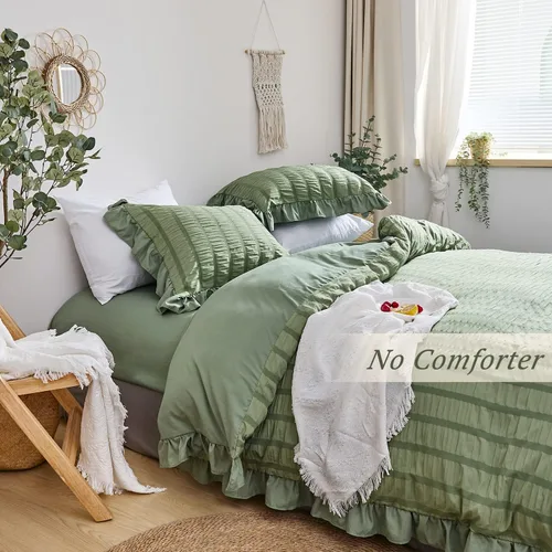 Miniatura 3 de MILDLY Funda de edredón con volantes tamaño King – Juego de ropa de cama de sirsaca con volantes bohemios y elegantes de 3 piezas, 100% microfibra