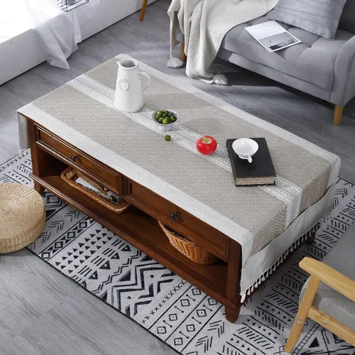 Miniatura 9 de Mantel rectangular de lino con borlas para mesa de café con bolsillos