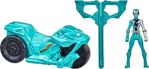 Power Rangers Dino Fury Rip N Go Sabertooth Battle Rider and Dino Fury Green Ranger - Figura de acción y vehículo de 6 pulgadas, juguetes para niños