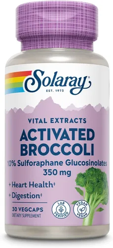 SOLARAY Extracto de semilla de brócoli activado 350 mg, glucosinolatos de sulforafano al 10% para apoyo antioxidante, salud cardíaca y apoyo