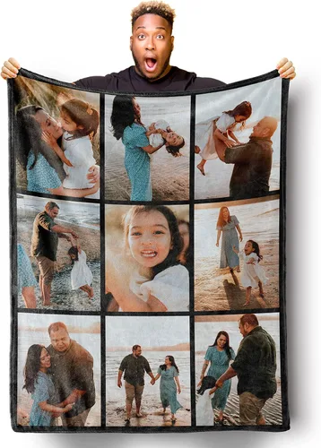 Miniatura 11 de Mantas personalizadas con fotos, manta personalizada de collage de fotos, suave, con mis propias fotos, regalos personalizados para Navidad, 2 Fotos