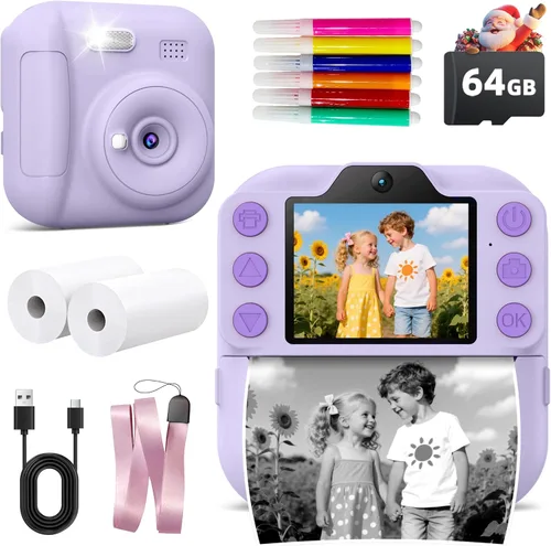 Miniatura 8 de Cámara para niños de impresión instantánea, juguetes para niños pequeños, regalos de Navidad y cumpleaños para niñas y niños, cámara digital Rosa