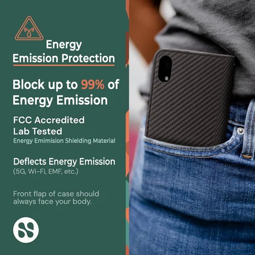 Miniatura 2 de SafeSleeve Funda de piel tipo cartera desmontable para iPhone 14 con bloqueador EMF para teléfono celular con 3 tarjeteros y soporte ajustable