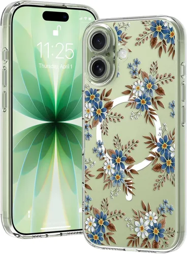OOK Magnetic for iPhone 17 Case Clear Pretty Flower Girls Women | [Not Yellowing][Screen Protector] [ MagSafe Compatible] with Full Camera Lens