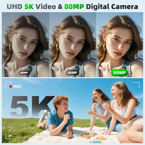 Miniatura 3 de Cámaras digitales de 5K 80MP para fotografía con pantalla dual, cámara de enfoque automático para vlogging para YouTube, cámara compacta de apuntar