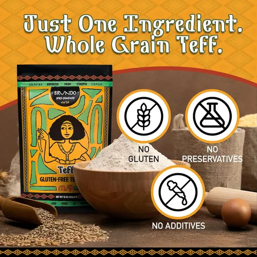 Miniatura 6 de Brundo Ethiopian Spice Company Harina de Teff sin gluten Grano de Teff etíope en polvo auténtico seleccionado y procesado Cosechado e