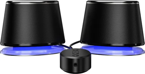 Miniatura 3 de Amazon Basics Altavoces Bluetooth para computadora con USB 3.0, iluminación LED azul, control de volumen, alimentación por USB, juego de 2