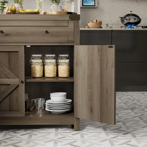 Miniatura 4 de JUMMICO Gabinete de barra de café, aparador de cocina de granja, gabinete de buffet con cajón y estante ajustable, gabinete de almacenamiento
