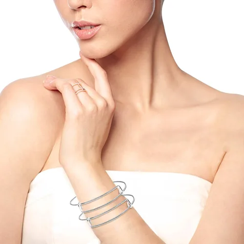 Miniatura 5 de UPINS 60 pulseras extensibles de alambre ajustable en blanco pulseras para mujeres DIY joyería fabricación, Plateado, 6576