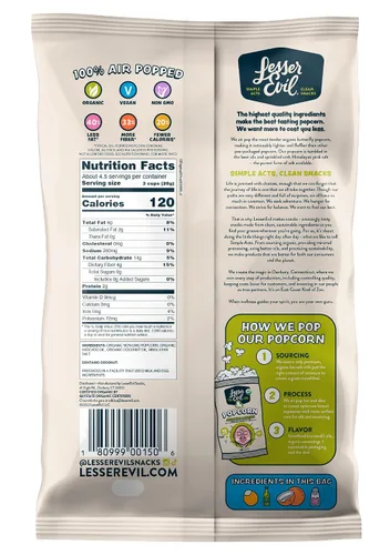 Miniatura 2 de LesserEvil Palomitas de maíz orgánicas "Avocado-licious", exclusivo de Amazon, calidad premium, mínimamente procesado, sin aceite vegetal, 4.6