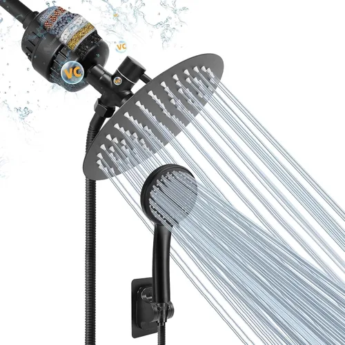 Miniatura 9 de NearMoon Cabezal de ducha filtrado, cabezal de ducha de lluvia redondo de alta presión de 8 pulgadas y filtro de ducha de mano de 5 ajustes
