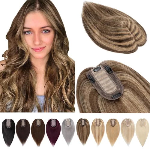 Miniatura 21 de SEGOHAIR Toppers de cabello humano real con flequillo, 2.8 x 5.1 in, base de seda con clip, piezas superiores de Wiglet añaden volumen, 6 pulgadas