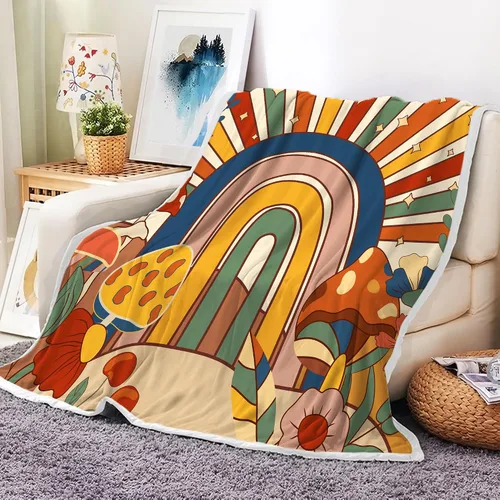 Manta retro de los años 70 con diseño de hongos florales de mediados de siglo, manta de franela suave, ligera, regalos de felpa para mujeres,