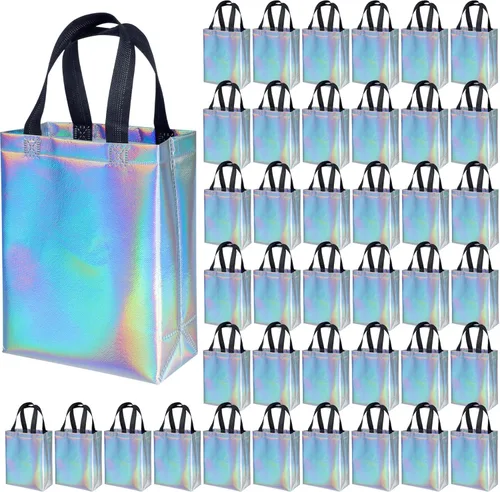Miniatura 13 de BLEWINDZ 100 bolsas de regalo reutilizables medianas con asas - Ideales para obsequios de fiestas y bolsas de compras (10 colores)