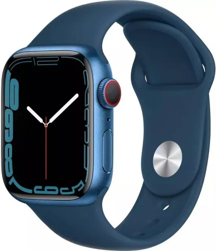 Apple Watch - Serie 7 con GPS + celular y caja de aluminio color azul de 1.77 pulgadas (45mm) con correa deportiva Abyss color azul, tamaño regular