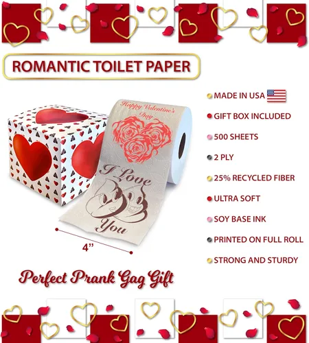 Miniatura 3 de Printed TP Papel higiénico impreso con texto en inglés "Happy Valentine" - Rollo de papel higiénico para San Valentín, decoración de baño, regalo
