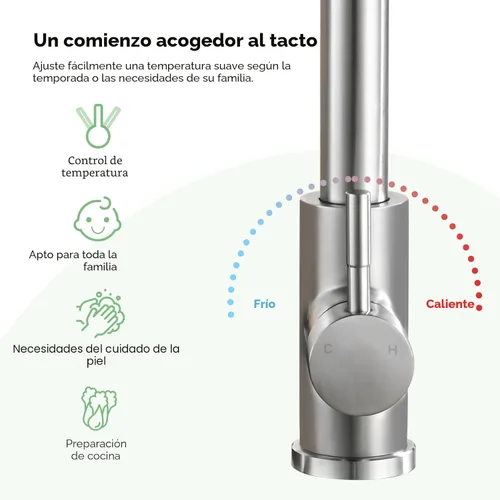 Miniatura 6 de Grifo de cocina con rociador extraíble, grifo de níquel cepillado de arco alto, de una sola manija, de acero inoxidable, 3 modos