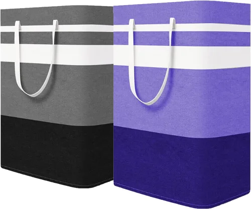 Paquete de 2 cestas plegables para la ropa sucia, canastas grandes para la ropa sucia con asas, cestas de lavandería impermeables, cestas plegables