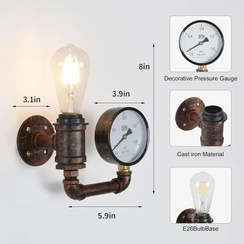 Miniatura 2 de XEYOU Aplique de pared Steampunk de hierro fundido vintage industrial E26 Edison bombilla lámpara de pared de tubo retro para cafetería, bar