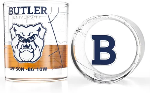 Greenline Goods Vasos de whisky University of Butler Bulldogs College (juego de 2), 10 onzas - Logotipo a todo color + mapa del campus