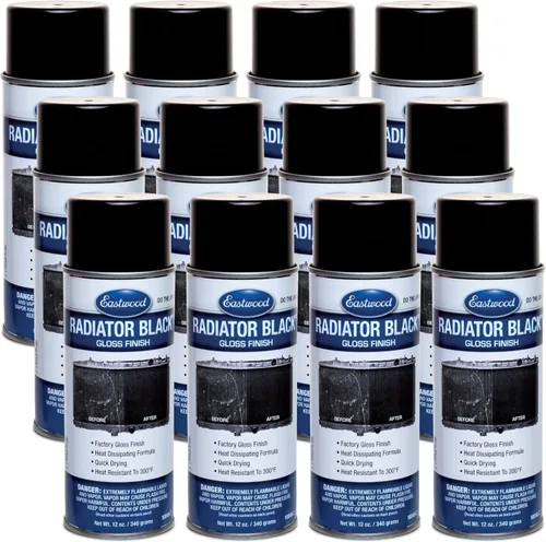 Eastwood Pintura de radiador de alto calor, espray negro brillante para radiadores automotrices, acabado resistente a la piedra y a las astillas,