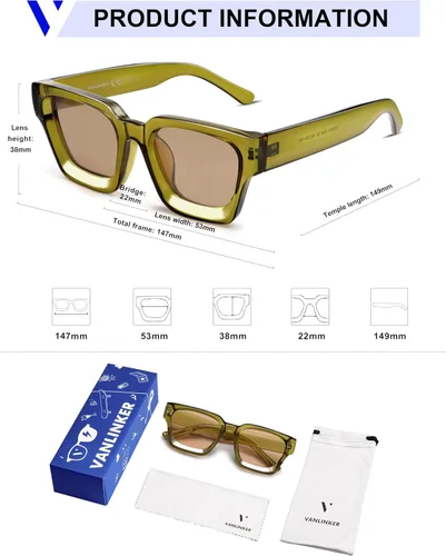 Miniatura 109 de VANLINKER Gafas de sol cuadradas gruesas para hombres y mujeres, retro, rectangulares, con protección UV400, VL9731