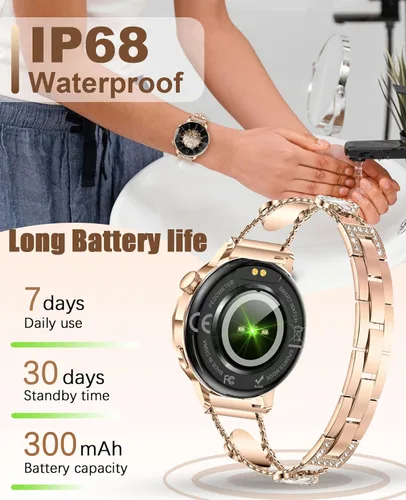 Miniatura 6 de Reloj inteligente para mujer con pantalla táctil HD de 1.27 pulgadas, reloj de fitness, notificaciones de llamadas y mensajes Bluetooth, monitor
