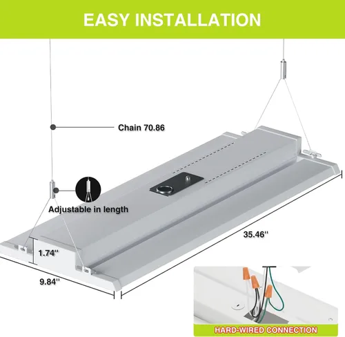 Miniatura 6 de Luz lineal LED de 300 W con sensor de movimiento, área de iluminación central más grande, 45000 lm, 120-277 V, 0-10 V, 5000 K, luces LED lineales