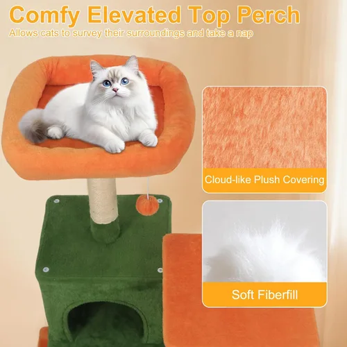 Miniatura 4 de DORTALA Árbol para gatos de interior, torre para gatos de 58 pulgadas de alto con percha superior, condominio, hamaca, postes rascadores de sisal, 3