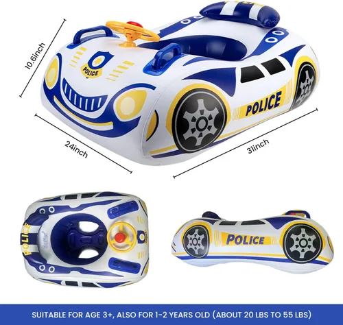 Miniatura 3 de Flotador de piscina 3D de coche de policía para niños, flotadores inflables de piscina para bebés, flotador de natación para bebés con mango