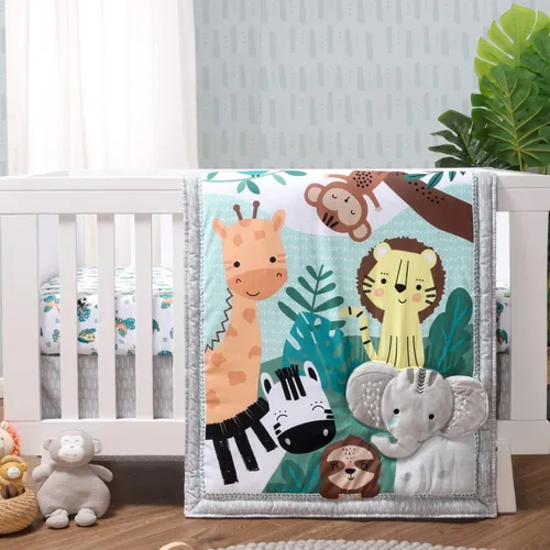 El juego de ropa de cuna de 3 piezas de The Peanutshell para niños y niñas - Decoración de cama de guardería para recién nacidos, bebés y niños