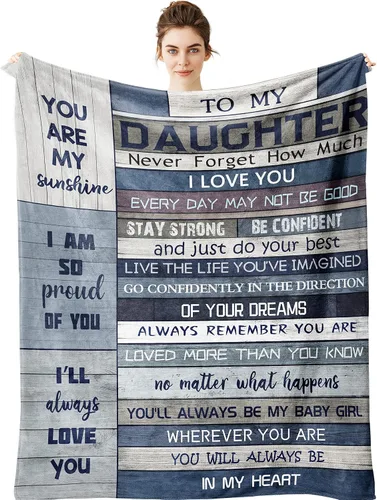 Yamco Manta de Regalos para Hija - Regalo para Hijas de Mamá y Papá - Regalos para Hija de Madres Mantas de 60" x 50" - Regalos de Cumpleaños y