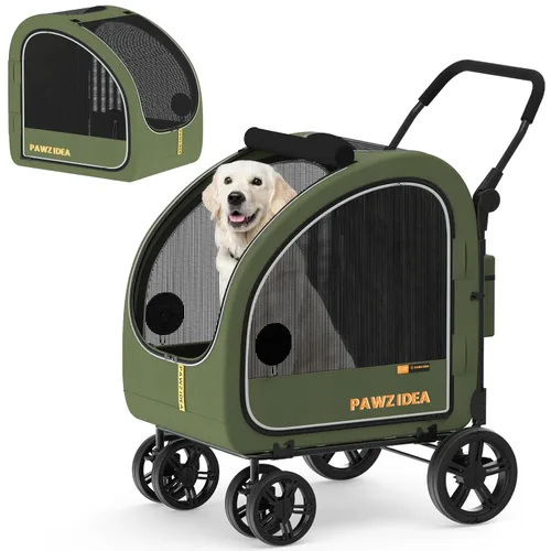 Miniatura 10 de PAWZIDEA Cochecito de perro 3 en 1 para perros grandes con transportador desmontable de hasta 100 libras, 45% extra alto para perros, jaula de auto