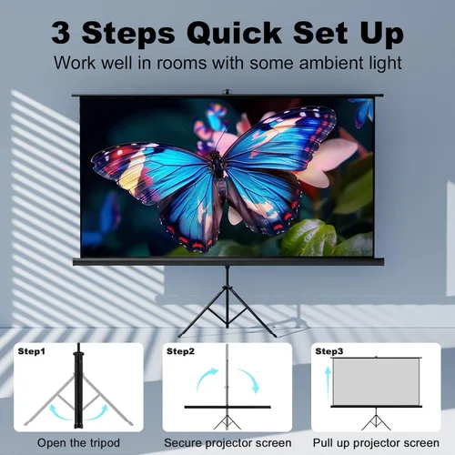 Miniatura 4 de Pantalla de proyector para exteriores con trípode de soporte, pantalla de proyector portátil retráctil para interiores, pantalla de proyección