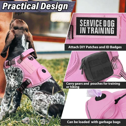 Miniatura 3 de Arnés táctico resistente para perros grandes, chaleco de servicio reflectante ajustable con asa de control y 4 parches, arnés militar acolchado