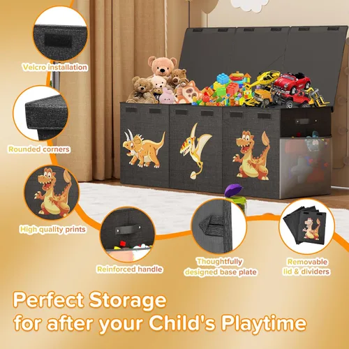 Miniatura 5 de Caja de juguetes extra grande, plegable, resistente, organizadora de juguetes, cestas de dinosaurios con tapas para niños y niñas, sala de estar